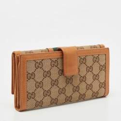 Gucci Tan/Beige GG Canvas and Leather Web Flap Continental Wallet
