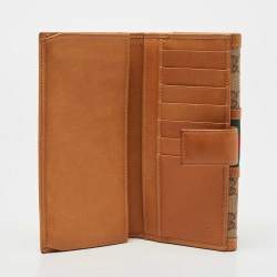 Gucci Tan/Beige GG Canvas and Leather Web Flap Continental Wallet