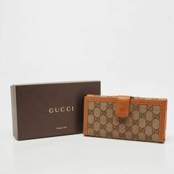 Gucci Tan/Beige GG Canvas and Leather Web Flap Continental Wallet