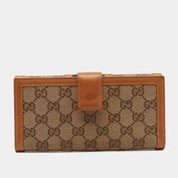 Gucci Tan/Beige GG Canvas and Leather Web Flap Continental Wallet