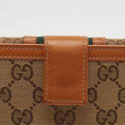Gucci Tan/Beige GG Canvas and Leather Web Flap Continental Wallet