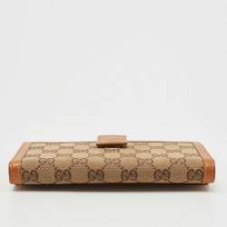 Gucci Tan/Beige GG Canvas and Leather Web Flap Continental Wallet