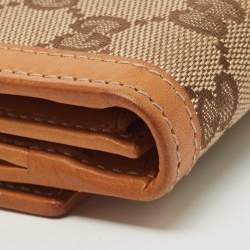 Gucci Tan/Beige GG Canvas and Leather Web Flap Continental Wallet
