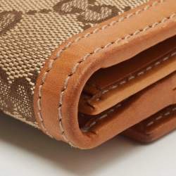 Gucci Tan/Beige GG Canvas and Leather Web Flap Continental Wallet