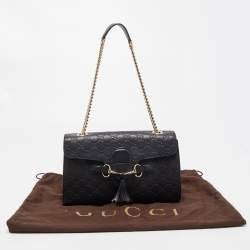 Pre Owned Gucci Navy Blue Guccissima Leather Medium Emily Chain Shoulder Bag