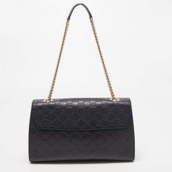 Pre Owned Gucci Navy Blue Guccissima Leather Medium Emily Chain Shoulder Bag