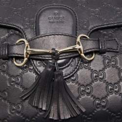 Pre Owned Gucci Navy Blue Guccissima Leather Medium Emily Chain Shoulder Bag