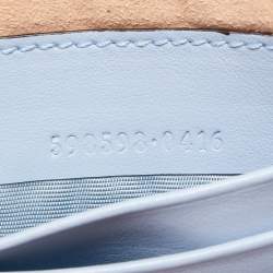 Pre Owned Gucci Light Blue Matelassé Leather GG Marmont Wristlet Pouch