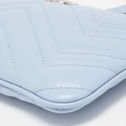 Pre Owned Gucci Light Blue Matelassé Leather GG Marmont Wristlet Pouch
