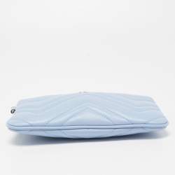 Pre Owned Gucci Light Blue Matelassé Leather GG Marmont Wristlet Pouch
