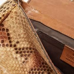 Pre Owned Gucci Brown/Beige Leather and Python Marrakech Chain Bag
