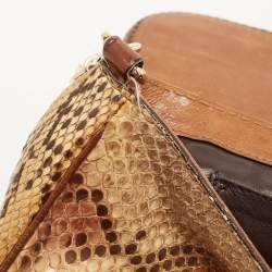 Pre Owned Gucci Brown/Beige Leather and Python Marrakech Chain Bag