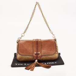 Pre Owned Gucci Brown/Beige Leather and Python Marrakech Chain Bag