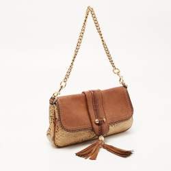 Pre Owned Gucci Brown/Beige Leather and Python Marrakech Chain Bag