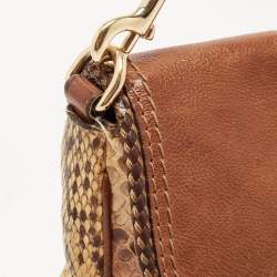 Pre Owned Gucci Brown/Beige Leather and Python Marrakech Chain Bag