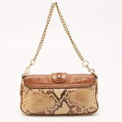 Pre Owned Gucci Brown/Beige Leather and Python Marrakech Chain Bag