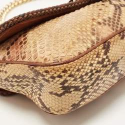 Pre Owned Gucci Brown/Beige Leather and Python Marrakech Chain Bag