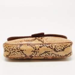 Pre Owned Gucci Brown/Beige Leather and Python Marrakech Chain Bag