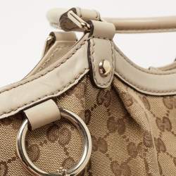 Pre Owned Gucci Beige GG Canvas and Leather Medium Sukey Tote