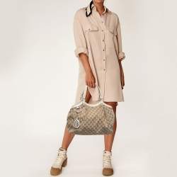 Pre Owned Gucci Beige GG Canvas and Leather Medium Sukey Tote