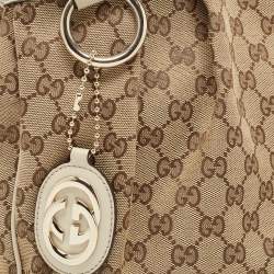 Pre Owned Gucci Beige GG Canvas and Leather Medium Sukey Tote