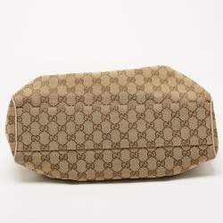 Pre Owned Gucci Beige GG Canvas and Leather Medium Sukey Tote