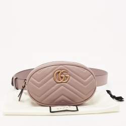 Pre Owned Gucci Beige Matelassé Leather Mini GG Marmont Belt Bag