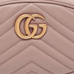 Pre Owned Gucci Beige Matelassé Leather Mini GG Marmont Belt Bag