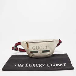 Pre Owned Gucci Off White Leather Logo Web Belt Bag