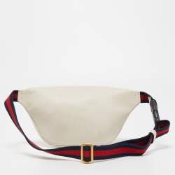 Pre Owned Gucci Off White Leather Logo Web Belt Bag