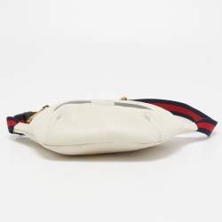 Pre Owned Gucci Off White Leather Logo Web Belt Bag
