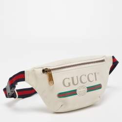 Pre Owned Gucci Off White Leather Logo Web Belt Bag
