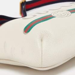 Pre Owned Gucci Off White Leather Logo Web Belt Bag