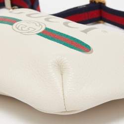Pre Owned Gucci Off White Leather Logo Web Belt Bag
