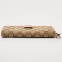 Pre Owned Gucci Old Rose/Beige GG Canvas Continental Wallet
