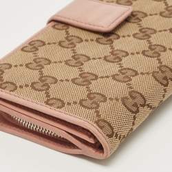 Pre Owned Gucci Old Rose/Beige GG Canvas Continental Wallet