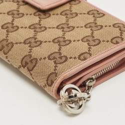 Pre Owned Gucci Old Rose/Beige GG Canvas Continental Wallet