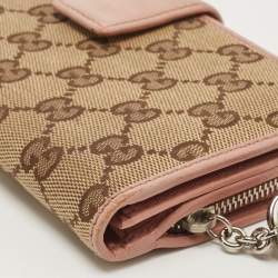 Pre Owned Gucci Old Rose/Beige GG Canvas Continental Wallet