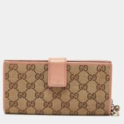 Pre Owned Gucci Old Rose/Beige GG Canvas Continental Wallet