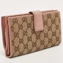 Pre Owned Gucci Old Rose/Beige GG Canvas Continental Wallet