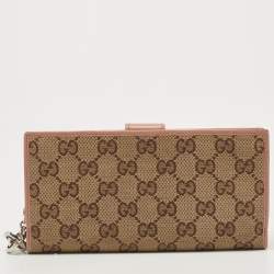 Pre Owned Gucci Old Rose/Beige GG Canvas Continental Wallet
