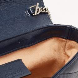 Pre Owned Gucci Dark Blue/White Diagonal Matelassé Leather Torchon Super Mini GG Marmont Bag