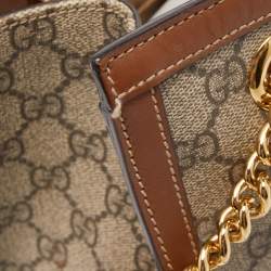 Pre Owned Gucci Brown/Beige GG Supreme Canvas and Leather Small Padlock Shoulder Bag