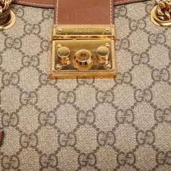 Pre Owned Gucci Brown/Beige GG Supreme Canvas and Leather Small Padlock Shoulder Bag