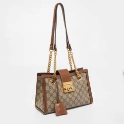 Pre Owned Gucci Brown/Beige GG Supreme Canvas and Leather Small Padlock Shoulder Bag
