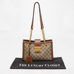 Pre Owned Gucci Brown/Beige GG Supreme Canvas and Leather Small Padlock Shoulder Bag