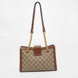 Pre Owned Gucci Brown/Beige GG Supreme Canvas and Leather Small Padlock Shoulder Bag