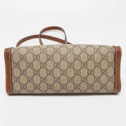 Pre Owned Gucci Brown/Beige GG Supreme Canvas and Leather Small Padlock Shoulder Bag