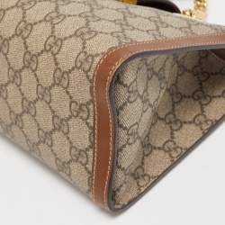 Pre Owned Gucci Brown/Beige GG Supreme Canvas and Leather Small Padlock Shoulder Bag