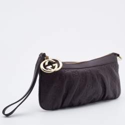 Pre Owned Gucci Brown Guccissima Leather Interlocking G Wristlet Clutch